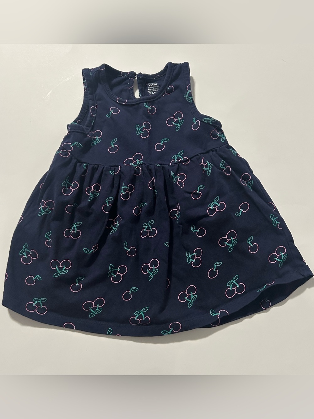🔥4 for $25 Navy Dress with Pink Cherry and Teal Leaf Print